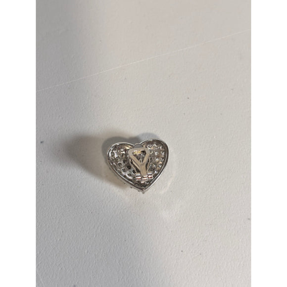 Silver Heart w/ Crystal Rhinestones Pave Clip-On Earrings NWT