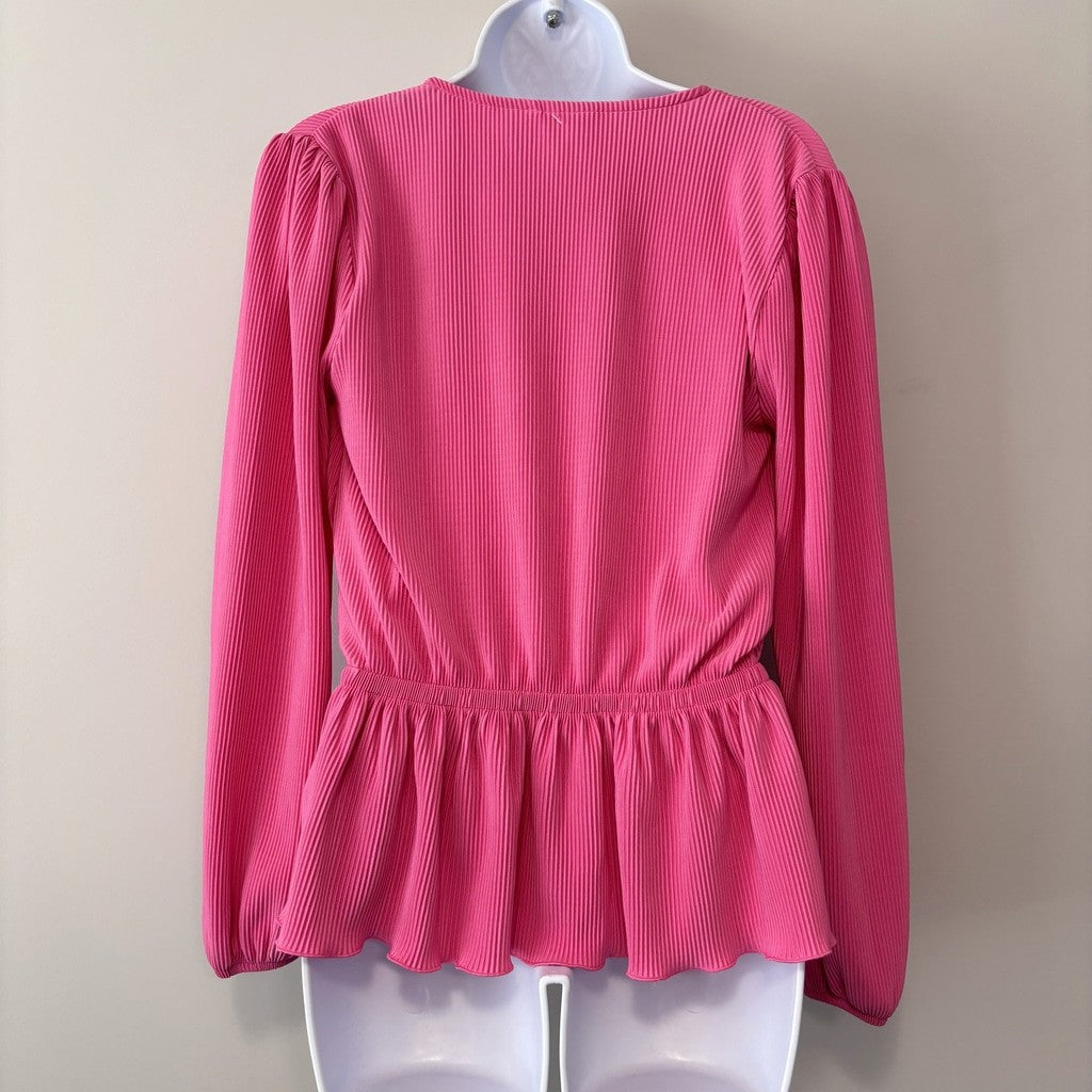 On 34th Women's Extra Small Hot Pink Crimped Surplice-Neck Peplum Top Blouse NWT