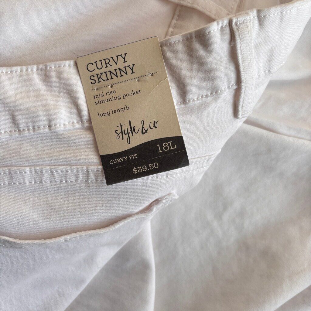 Style & Co Women's Size 18L Bright White Curvy-Fit Mid-Rise Skinny Jeans NWT