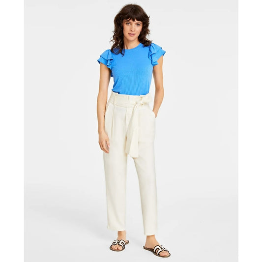 On 34th Size 14 Paperbag Waist Linen Belted Dress Pants NWT