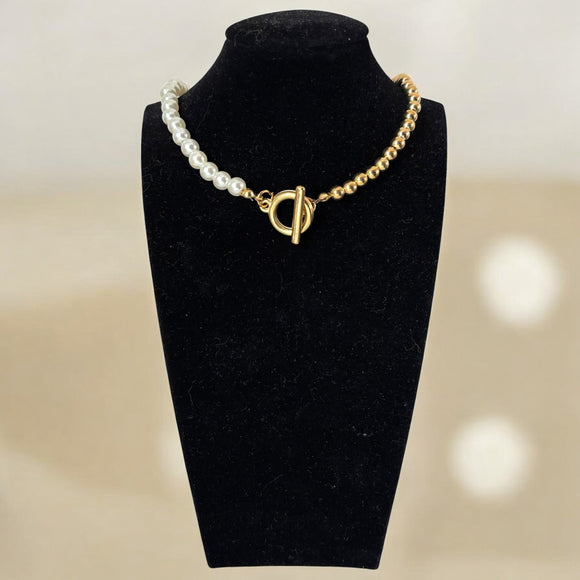 Classic Gold Colored OT Clasp Pearl Bead Chain Choker Necklace for Women NWT