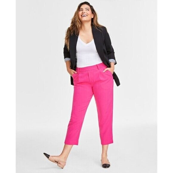 On 34th Plus Size Hot Pink Solid Double Weave Ankle Dress Pants NWT