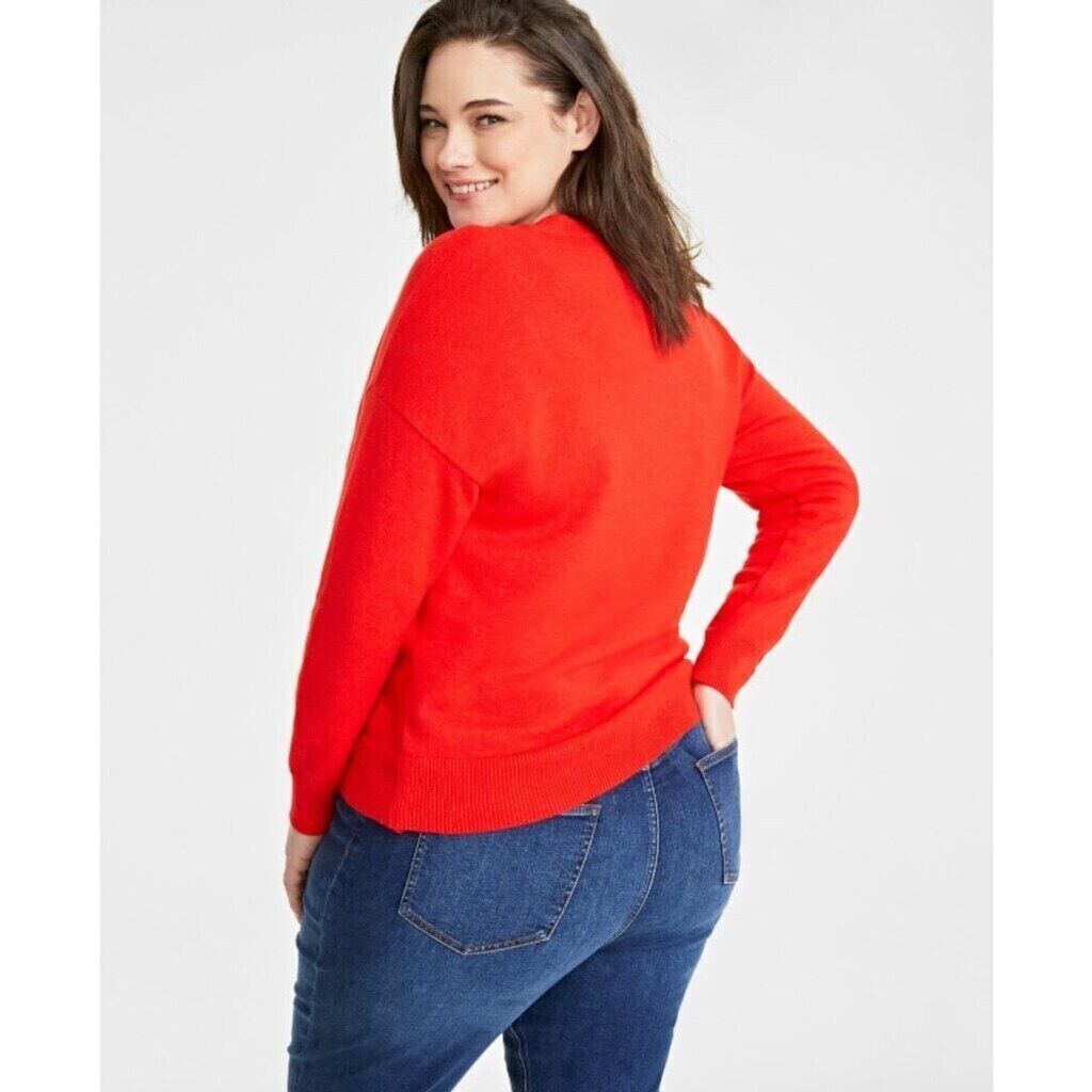 On 34th Plus Size Bright Orange Soft Crewneck Pullover Sweater NWT