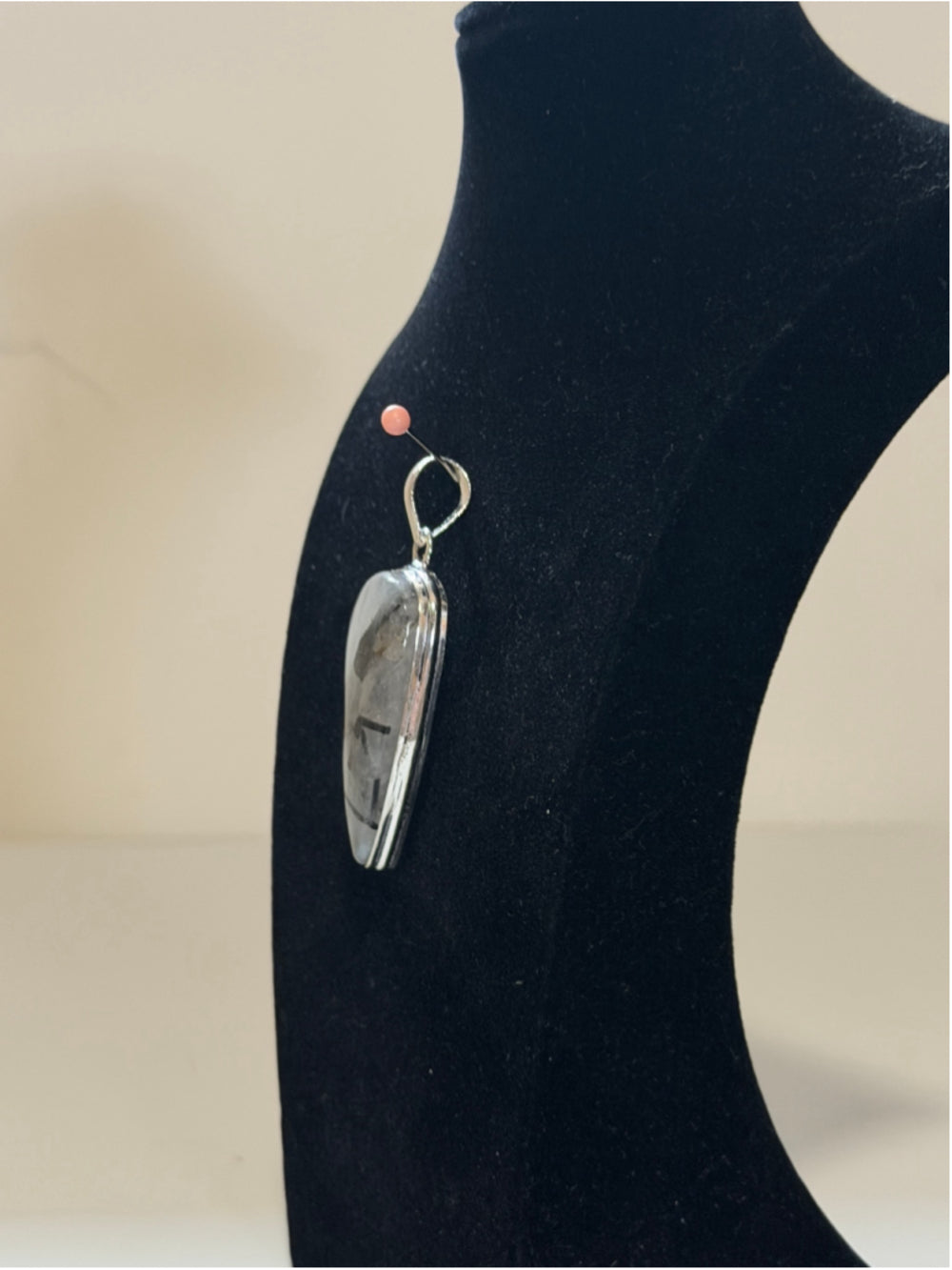 Natural Black Rutile Gemstone 925 Silver Plated Pendant 2.2 Inch Long NWT
