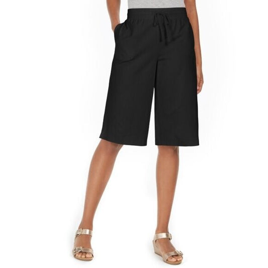Karen Scott Skimmer Black Drawstring Knit Stretchy Knee-Length Shorts NWT