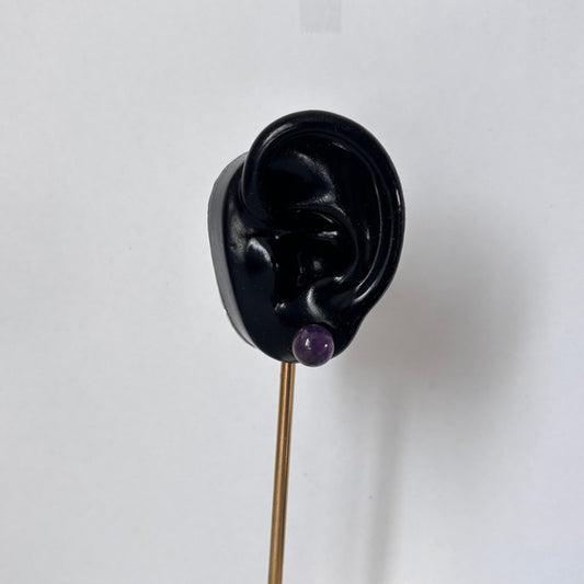 Natural Purple Amethyst & 925 Silver Plated Round Stud Earrings NWT