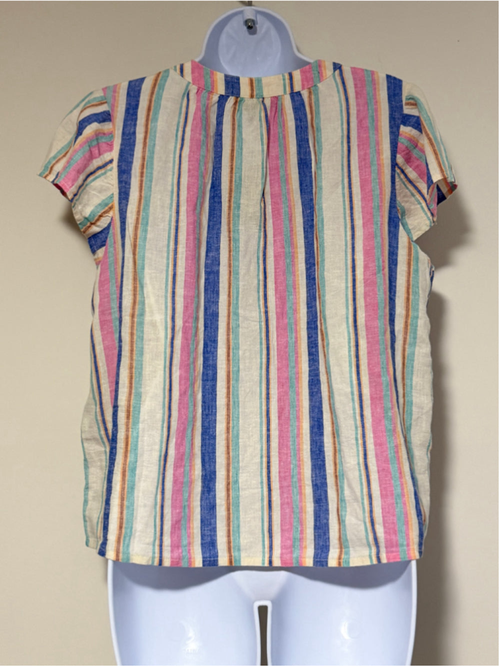 Style & Co Large Petite Linen-Blend Striped Flutter Sleeve Button Front Top NWT
