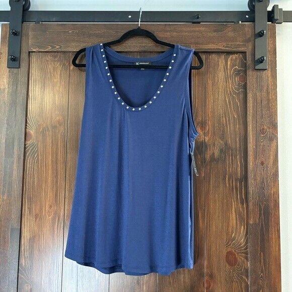I.N.C. International Concepts Size XL Embellished Navy Scoop-Neck Tank Top NWT