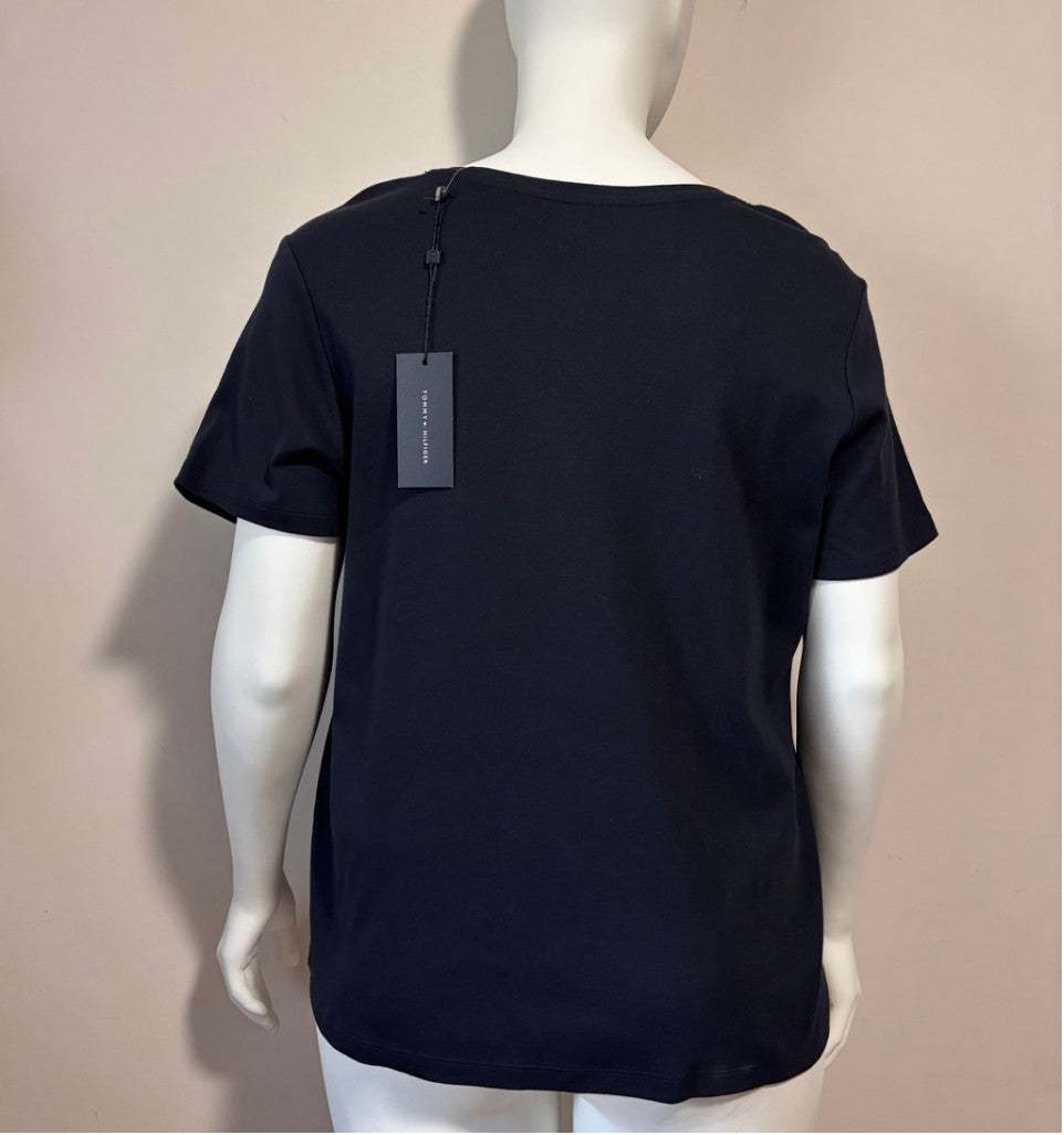 Tommy Hilfiger Plus Size 1X Navy Blue V-Neck Short Sleeve 100% Cotton Tee NWT