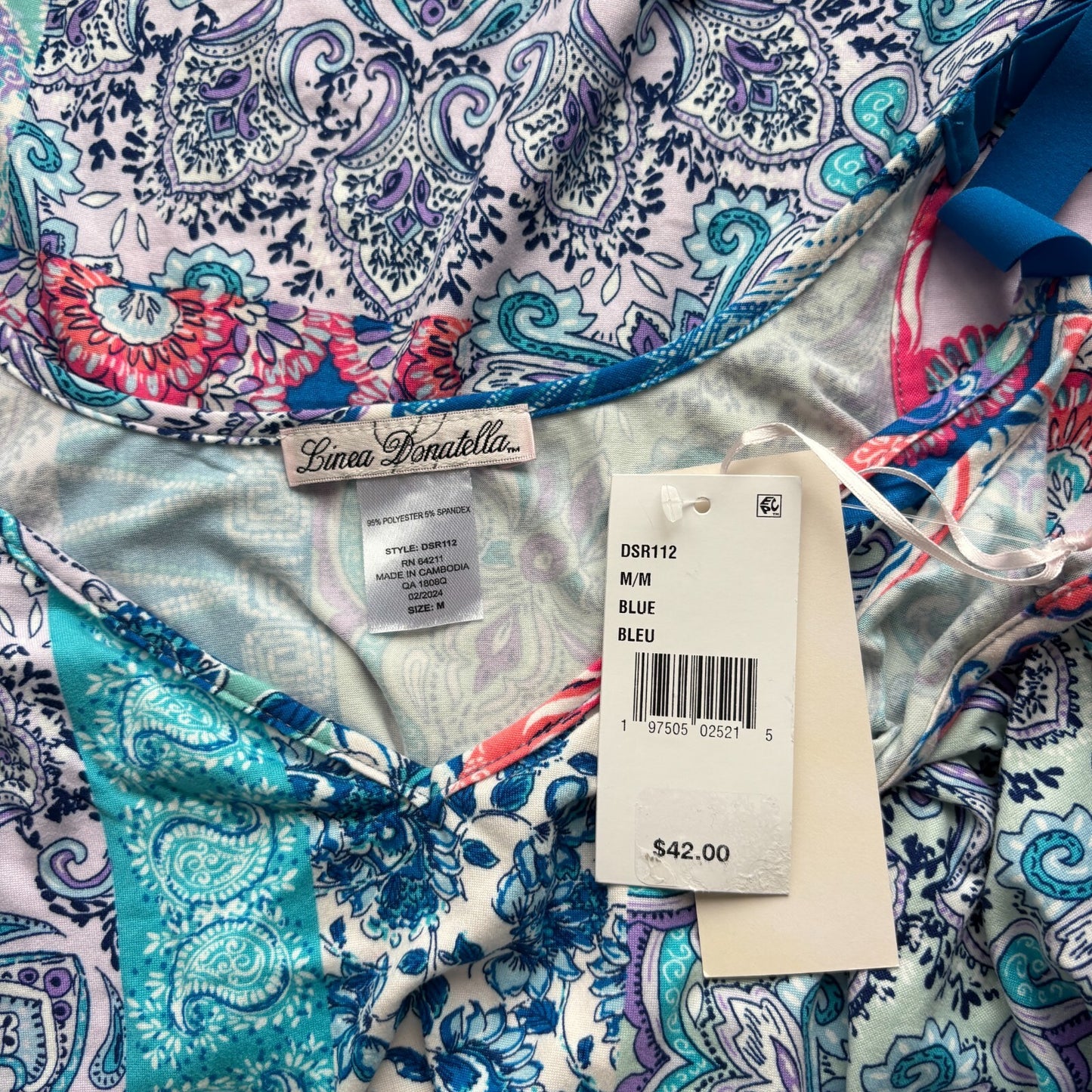 Linea Donatella Women's Blue Printed Sleeveless Chemise / Pajama Dress NWT