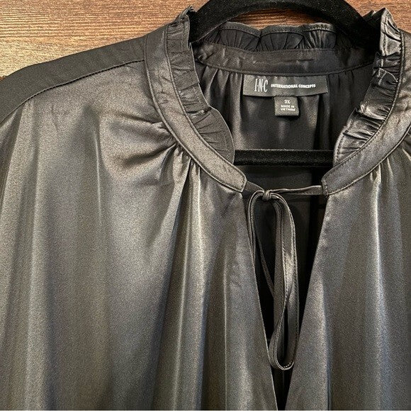 INC International Concepts Plus Size 3X Surplice Tie-Neck Satin Blouse NWT