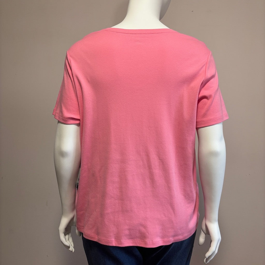 Tommy Hilfiger Plus Size 2X Pink V-Neck Flag Logo Tee 100% Cotton T-Shirt NWT