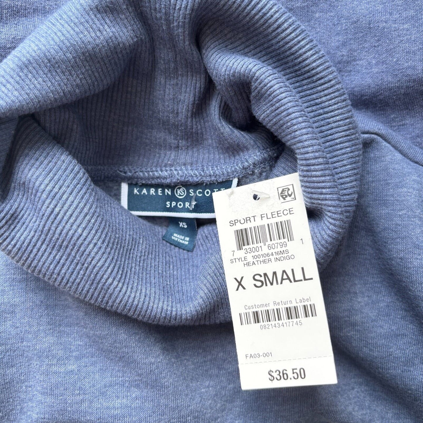 Karen Scott Women's XS 100% Cotton Blue Turtleneck Sweater NWT