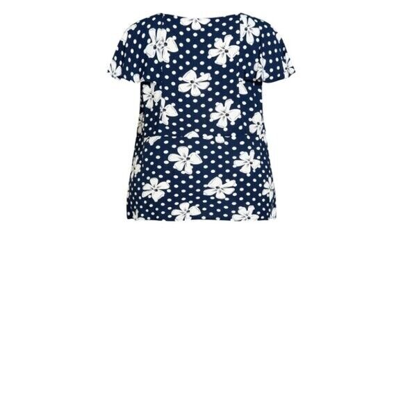 AVENUE Plus Size Kata Print Top - Blue with White - NWT