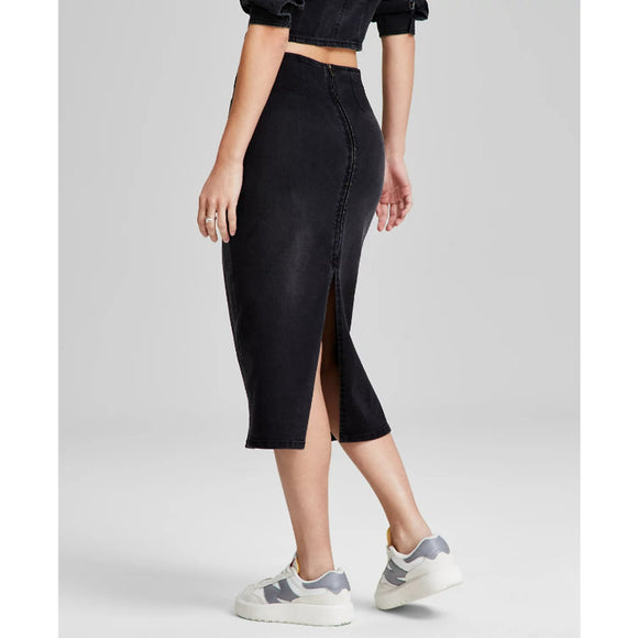 And Now This Women's Size XL Black Wash Back-Slit Denim Midi Skirt NWT