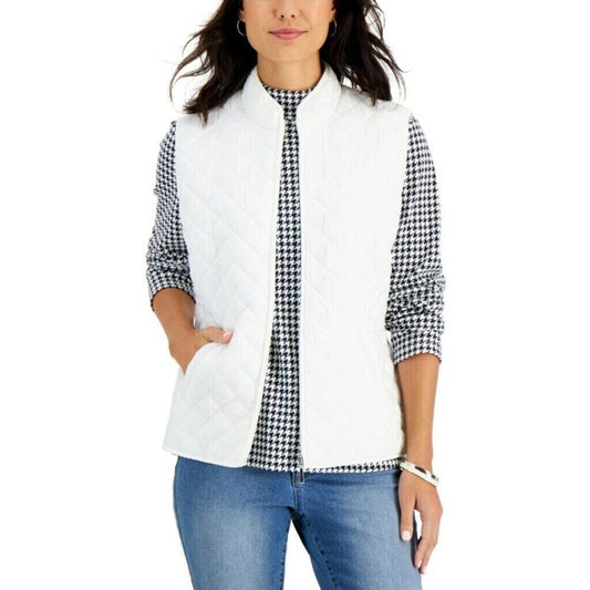 Karen Scott Women's White Solid Quilted Puffer Vest NWT