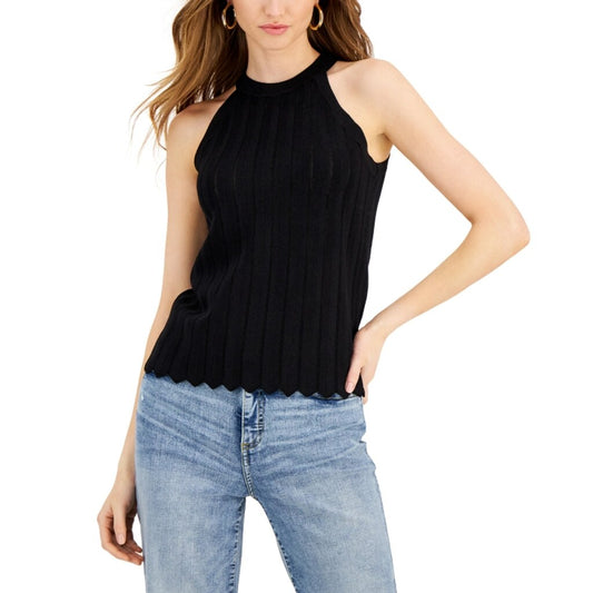 INC International Concepts Women's Large Black Fitted Knit Halter Top NWT