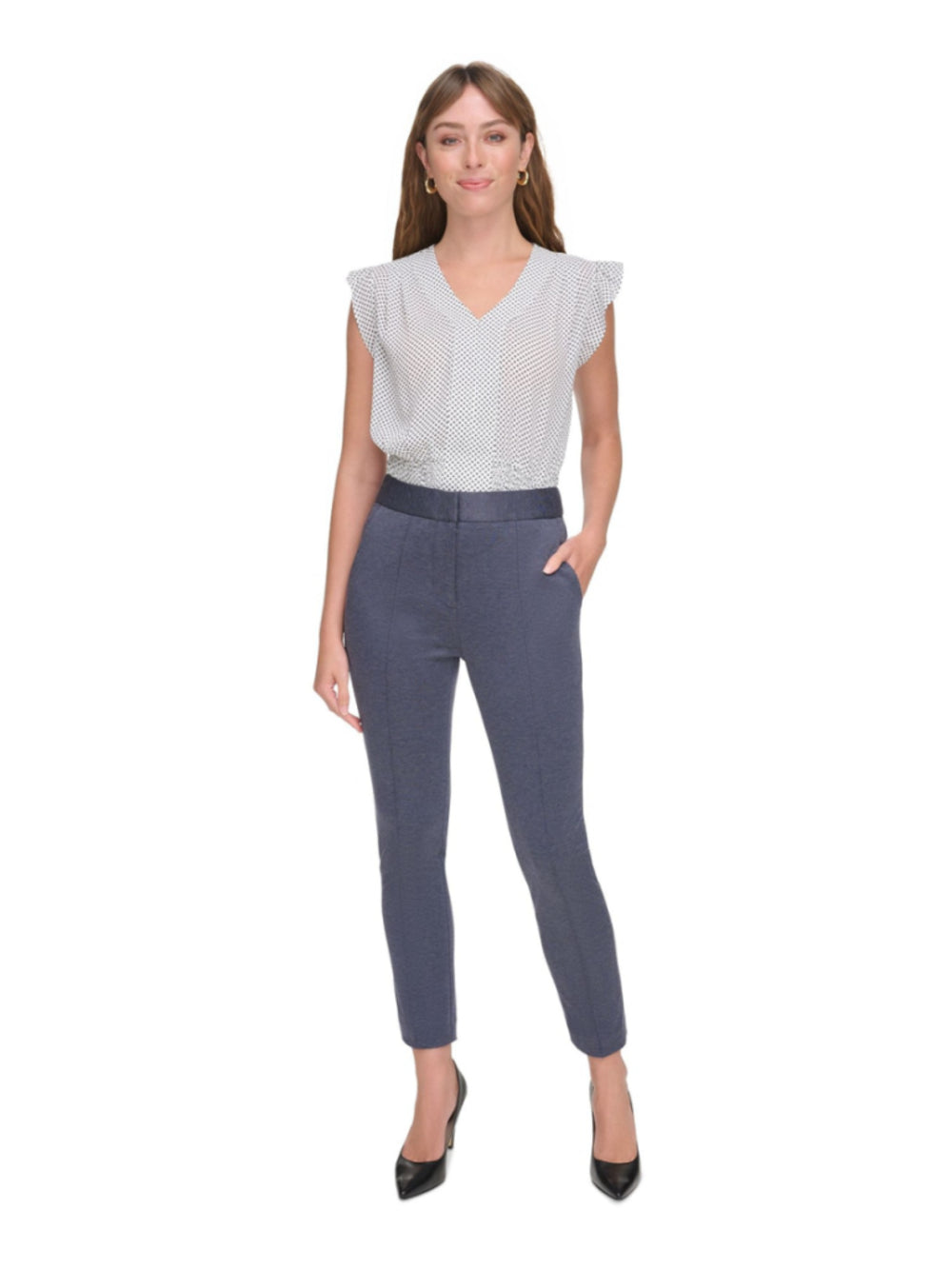 Tommy Hilfiger Size 4 Navy Blue Mid-Rise Pintucked Front Ankle Dress Pants NWT