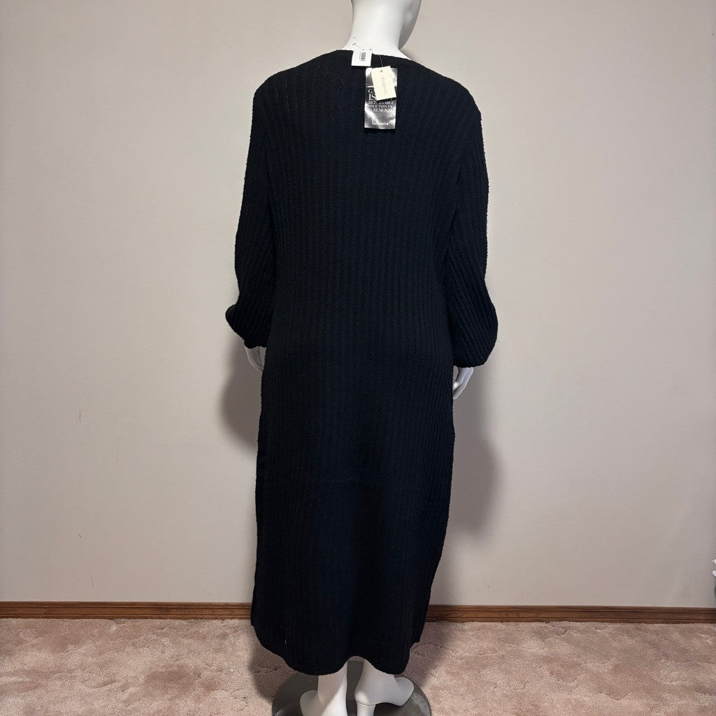 Loralette (Avenue) Plus Size 26/28 Black Ribbed Knit Sweater Dress NWT