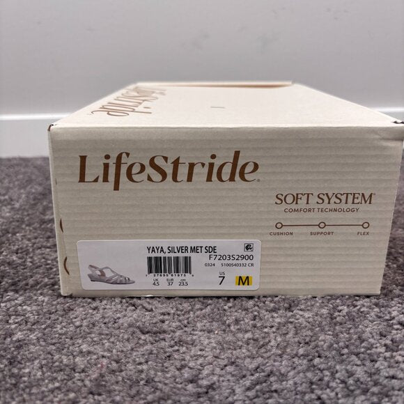 Life Stride Women's 6.5 & 7 Silver Sparkle Strappy Wedge Sandals NIB