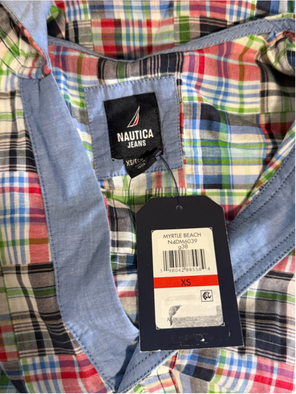 Nautica Jeans Size Extra Small Patchwork Plaid Cotton Sleeveless Hooded Top NWT