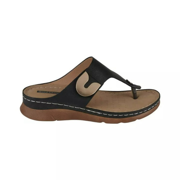 GC Shoes Women's 8.5 Black and Gold Thong / Flip-Flop Flat Sandals NIB