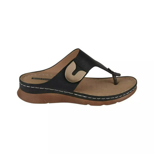 GC Shoes Women's 8.5 Black and Gold Thong / Flip-Flop Flat Sandals NIB