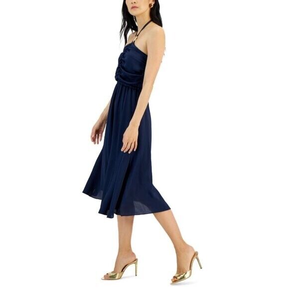 INC International Concepts Women's Size Medium Ruched Blue Halter Dress NWT