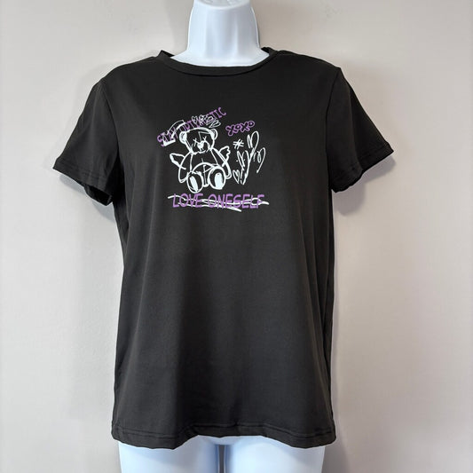 SHEIN Size Small Teddy Graphic T-Shirt Black Tee Women’s Casual Top NIB