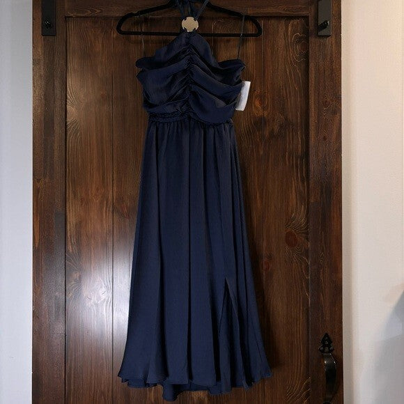 INC International Concepts Women's Size Medium Ruched Blue Halter Dress NWT