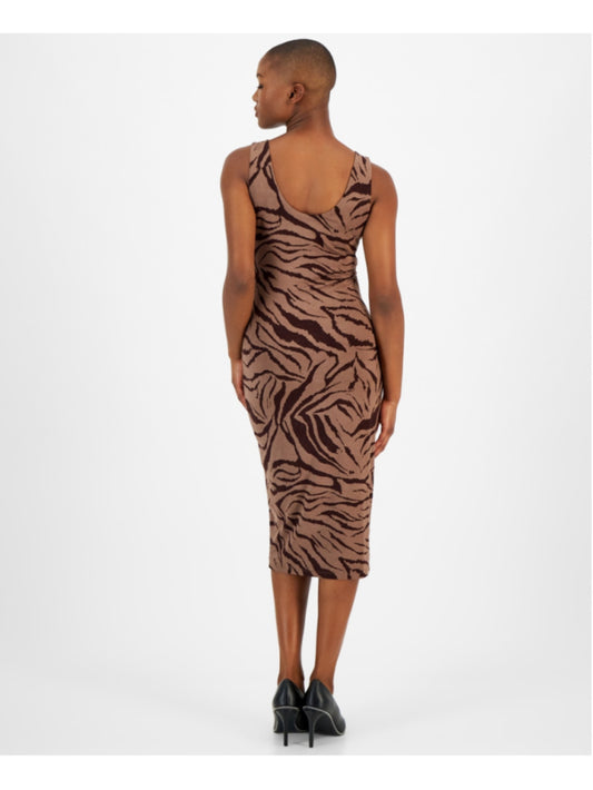 Bar III Petite Petite (XSP) Brown Zebra-Print Stretchy Bodycon Midi Dress NWT