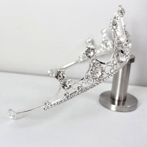 White Crystal Rhinestones Pageant Silver Crown / Tiara - NWT