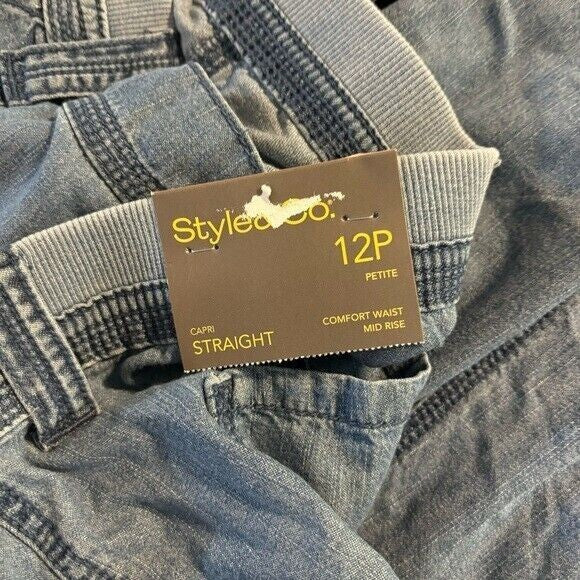Style & Co. Petite Denim Bungee Hem Capri Pants NWT