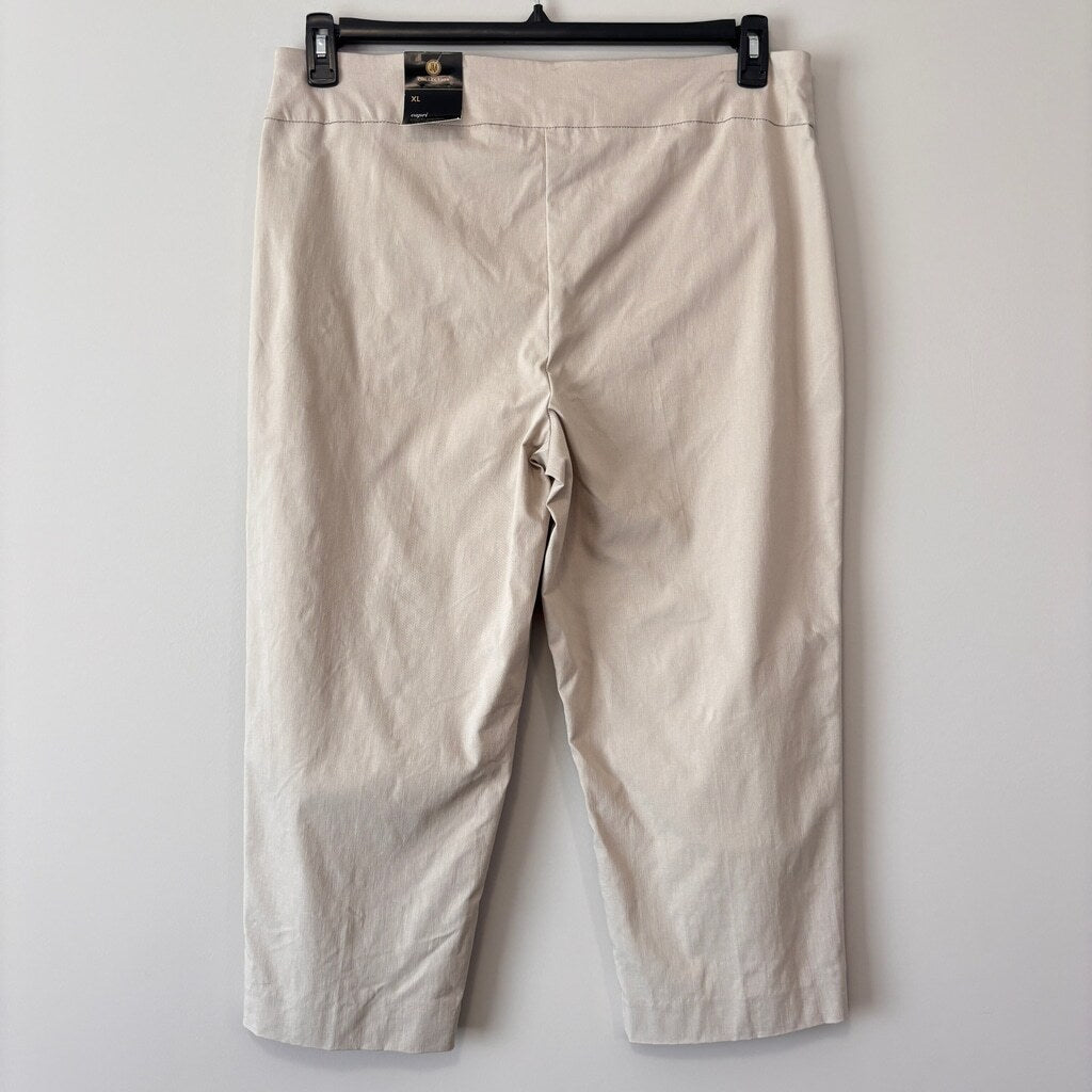 JM Collection Women's Size XL Beige Khaki Embellished Pull-On Capri Pants NWT
