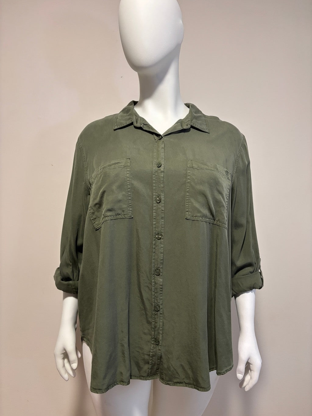Calvin Klein Jeans Plus Size 2X Olive Green Button-Down Utility Shirt NWT