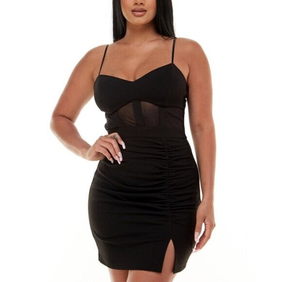 EMERALD SUNDAE XXL Black Bustier Bodycon Dress with Sheer Panels NWT