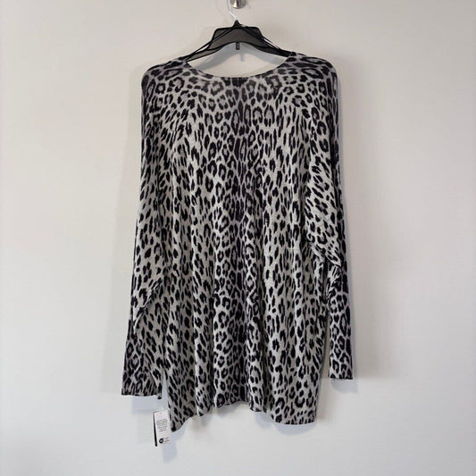 INC International Concepts Plus Size 4X Grey Leopard-Print V-Neck Sweater NWT