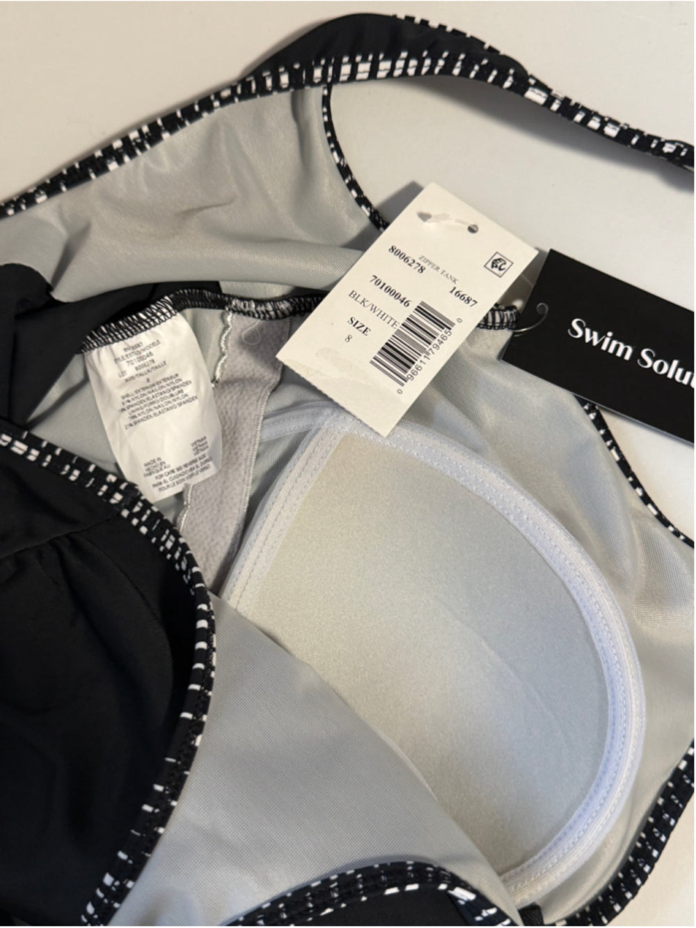 Swim Solutions Women's Size 8 Black Shirred Zip-Front One-Piece Swimsuit NWT