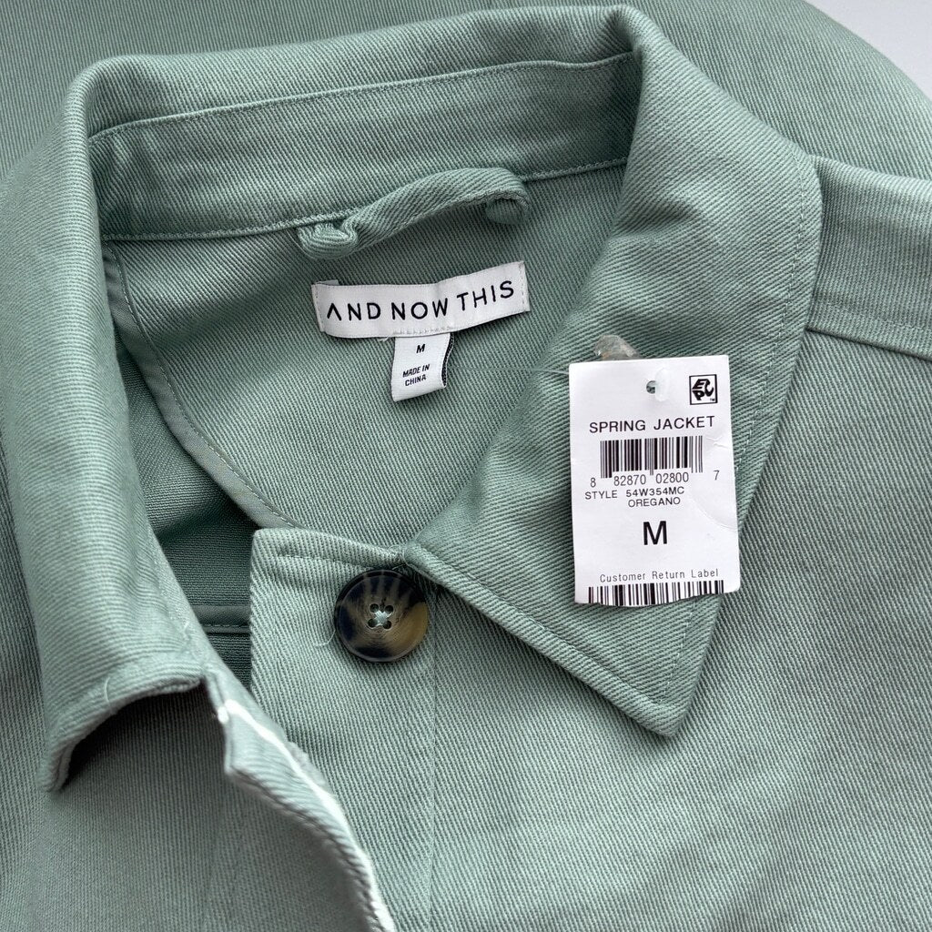 And Now This Women's Medium Green Long-Sleeve Cropped Shacket NWT