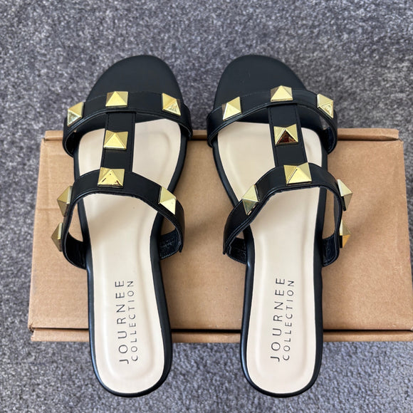 Journee Collection Women's 9 Black & Gold Kendall Studded Sandals NIB