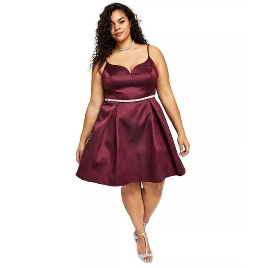 B Darlin Trendy Plus Size 16W V-Neck A-Line Formal Knee Length Burgundy Dress NWT