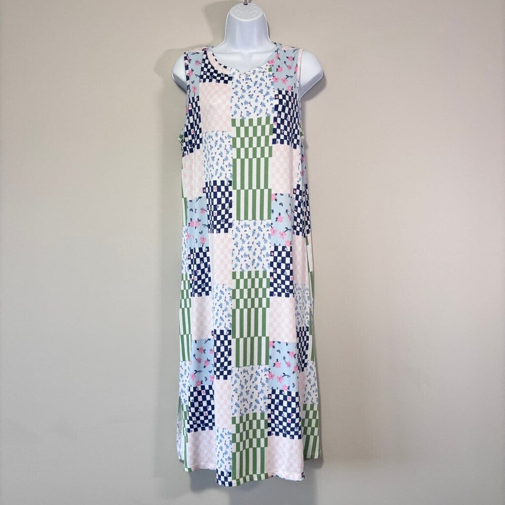 Roudelain Women's White & Blue Patchwork Printed Sleeveless Soft Nightgown NWT