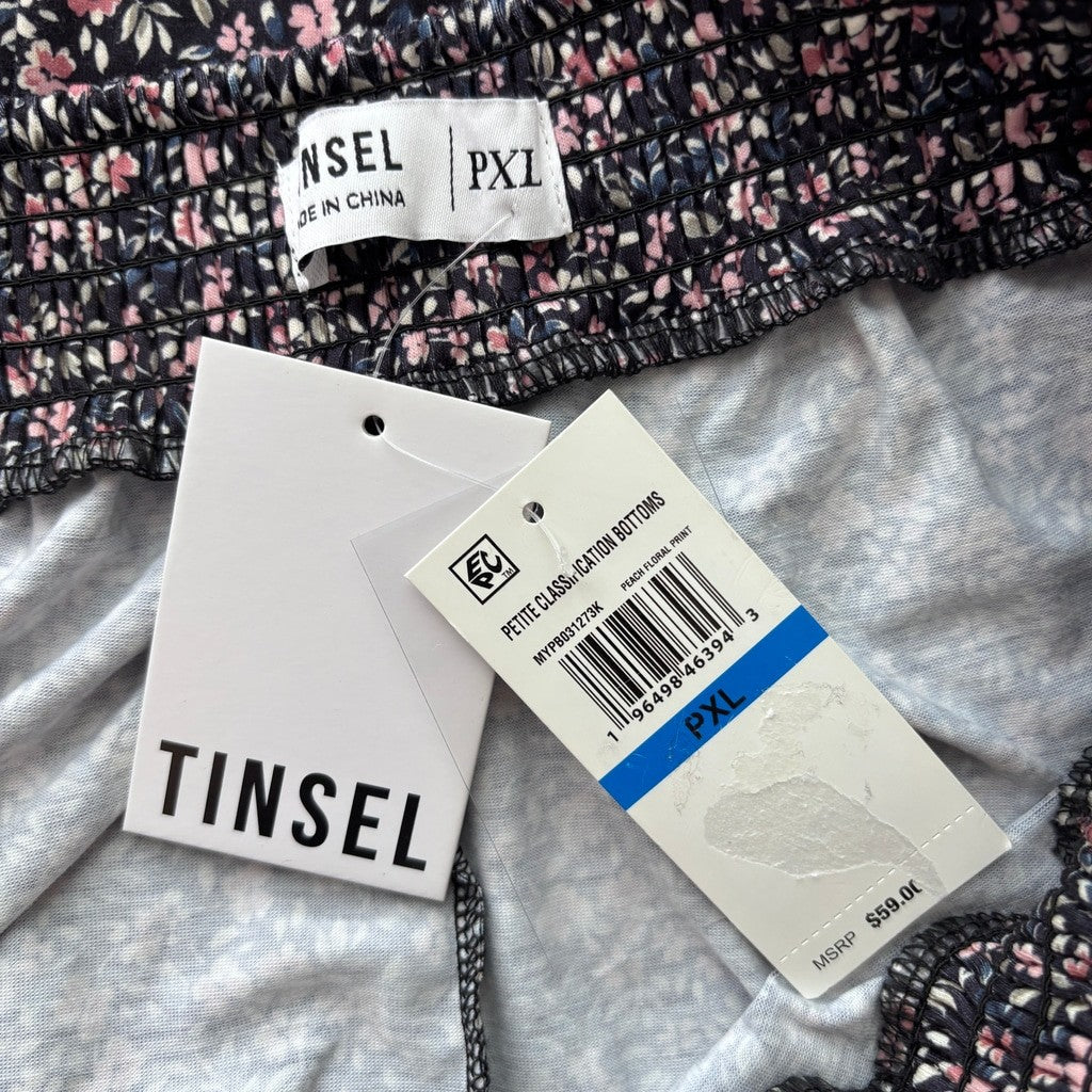 Tinsel Women's Extra Large Petite Navy Floral Print Wide-Leg Pants NWT