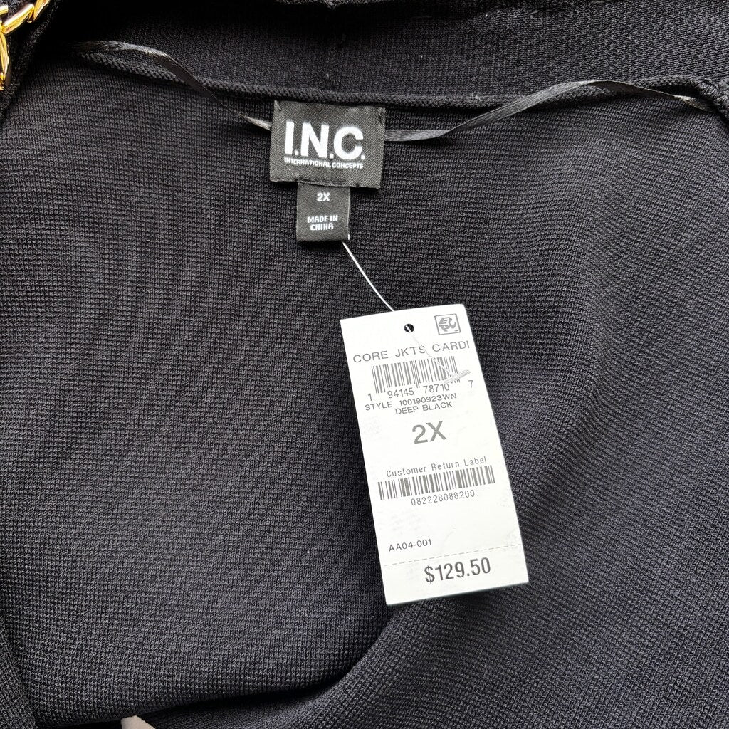 INC International Concepts Plus Size 2X Gold Chain-Trim Black Cardigan NWT