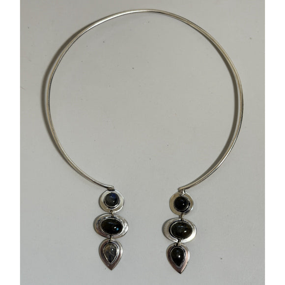 925 Silver Plated Choker Fiery Labradorite Gemstone Adjustable Necklace NWT