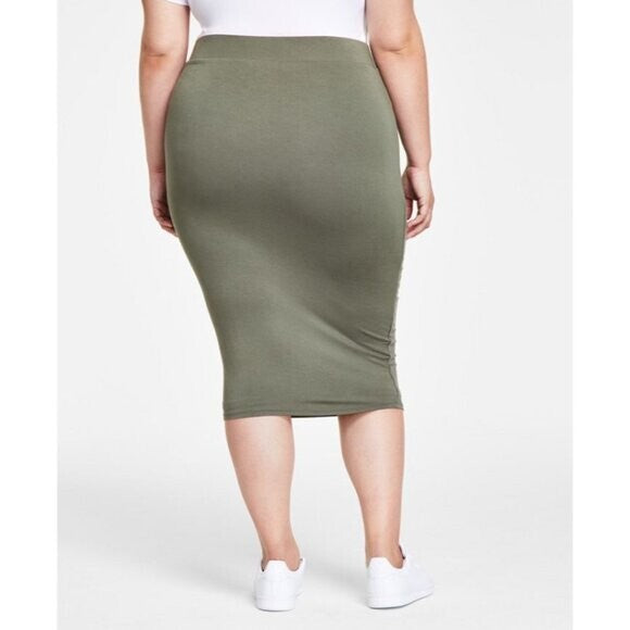 Bar III Trendy Plus Size 4X Olive Green Bodycon Jersey Midi Skirt, NWT