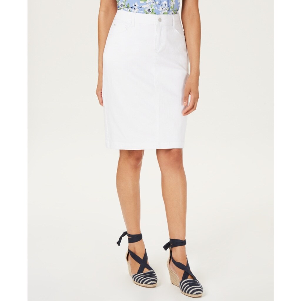 Charter Club Women's 10 White Denim Tummy Control Skirt NWT
