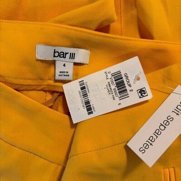 BAR III Women's Stretch Straight-Leg Bright Yellow Ankle Dress Pants NWT
