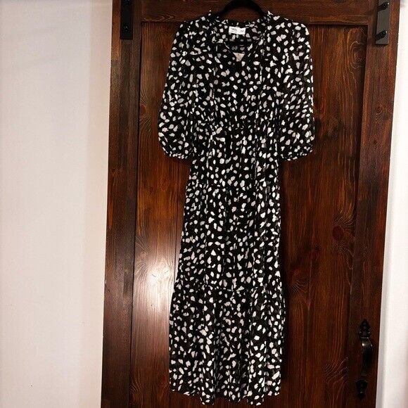 Tinsel Petite Extra Small Black & White Polka Dot Tiered Maxi Dress NWT