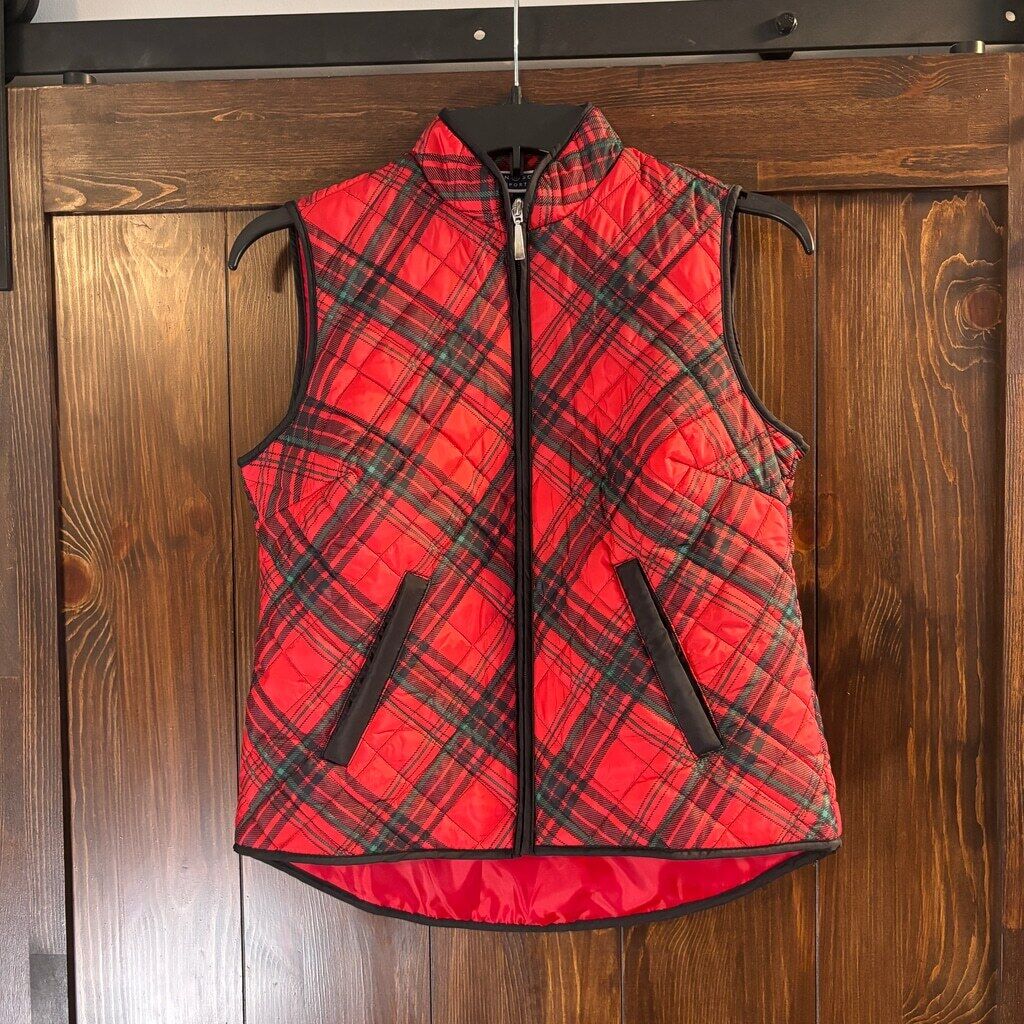 Karen Scott Petite Petite Red, Green & Black Plaid Quilted Puffer Vest NWT